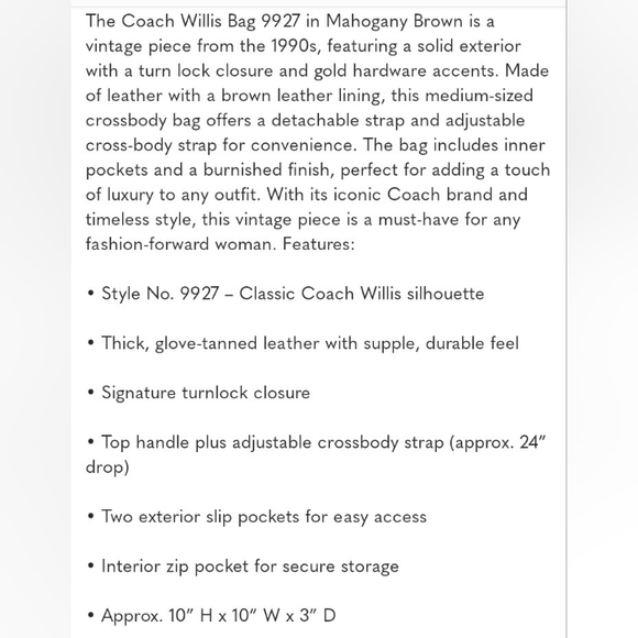 Vintage Coach Willis Bag 9927 Cross Body Mahogany Brown, 1990s - Picture 17 of 17